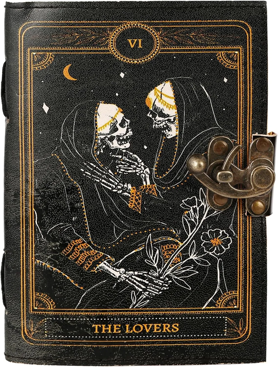 TUZECH Book of Spells Leather Bound Journal Deckle Edge Paper Grimoire Printed Diary Third Eye witchcraft supply and Witch Spell Notebook Antique Vintage Book for Men and Women (The Lovers)