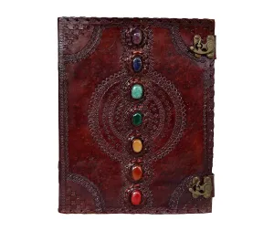 TUZECH Leather Journal Book Seven Chakra Medieval Stone Embossed Handmade Book of Shadows Notebook Office Diary College Book Poetry Book Sketch Book (13 Inches)