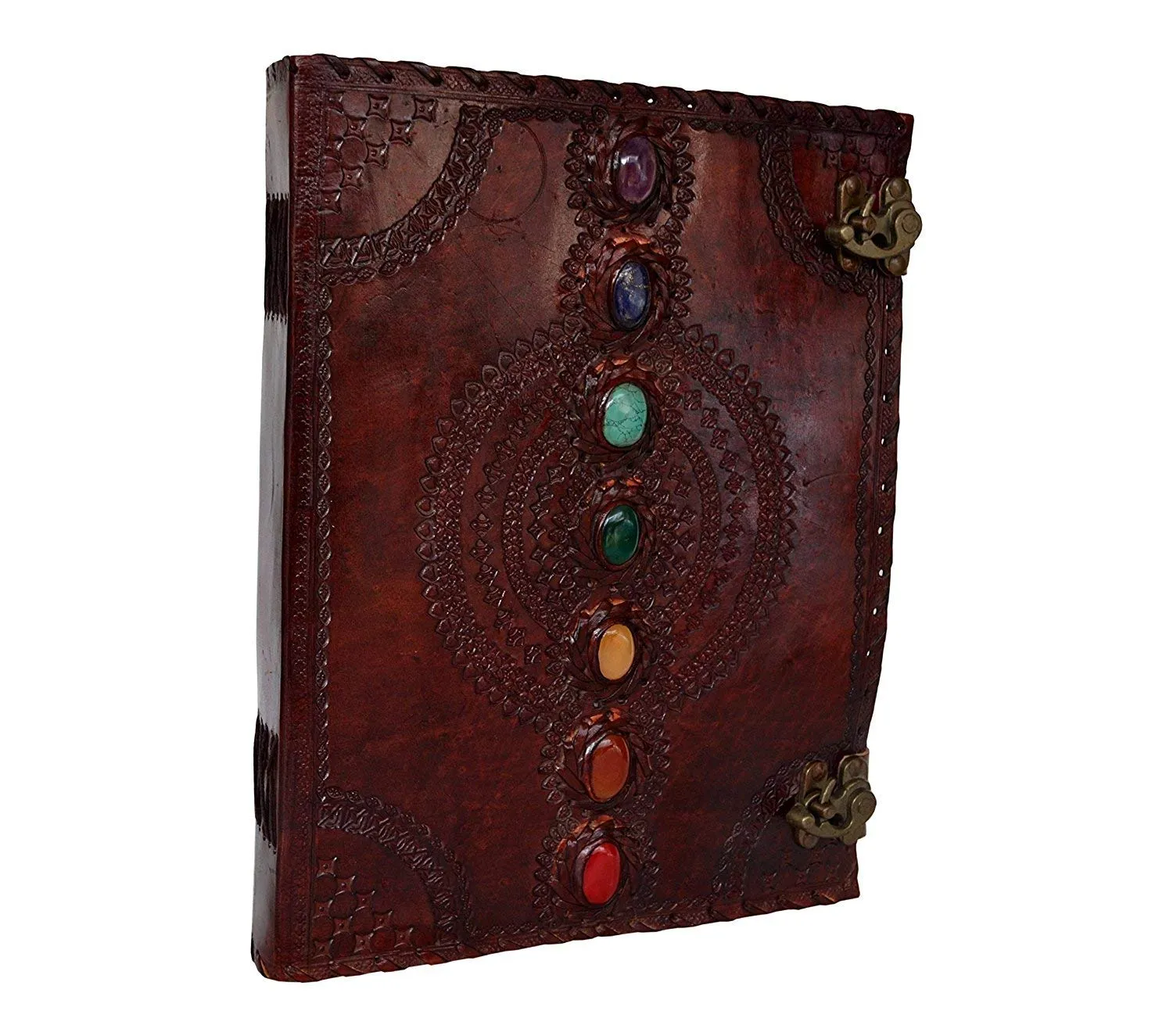 TUZECH Leather Journal Book Seven Chakra Medieval Stone Embossed Handmade Book of Shadows Notebook Office Diary College Book Poetry Book Sketch Book (13 Inches)