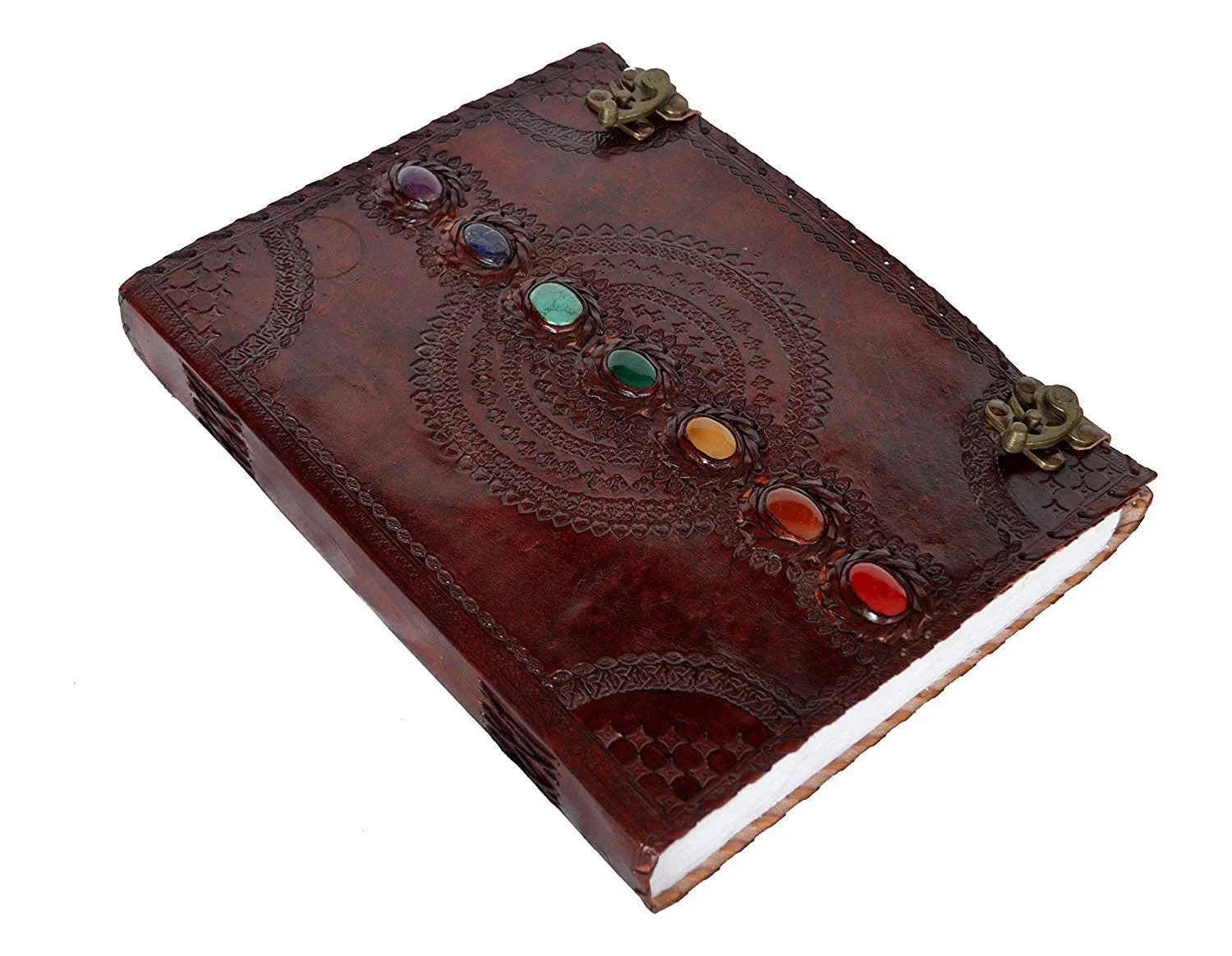 TUZECH Leather Journal Book Seven Chakra Medieval Stone Embossed Handmade Book of Shadows Notebook Office Diary College Book Poetry Book Sketch Book (13 Inches)