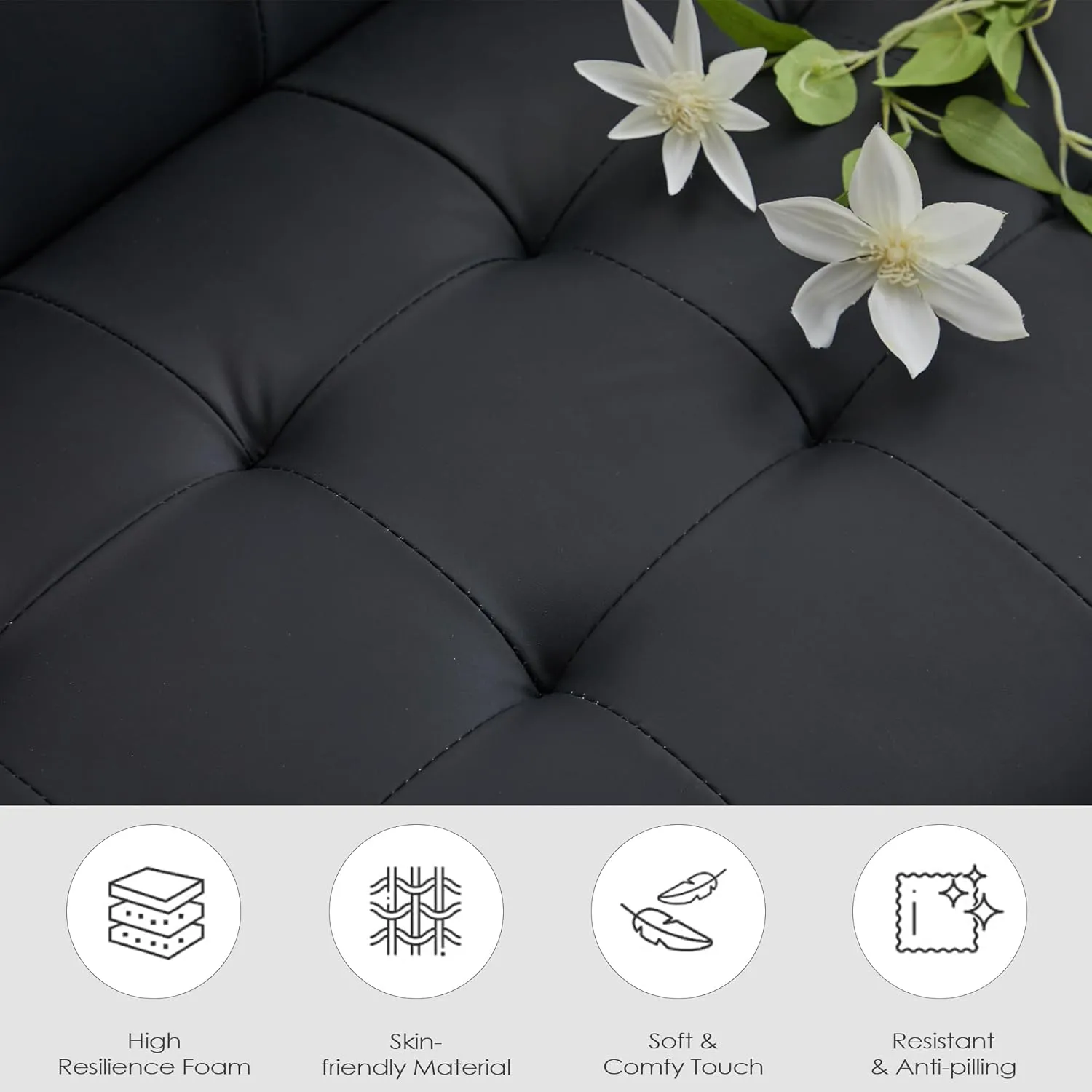 TYBOATLE Sofa Couch 62" W Loveseat w/ 2 USB Charger Ports & 2 Cupholders, Mid-Century Modern Black Faux Leather Tufted Small Love Seat Couches for Office,Compact Living Room,Bedroom,Apartment,Dorm