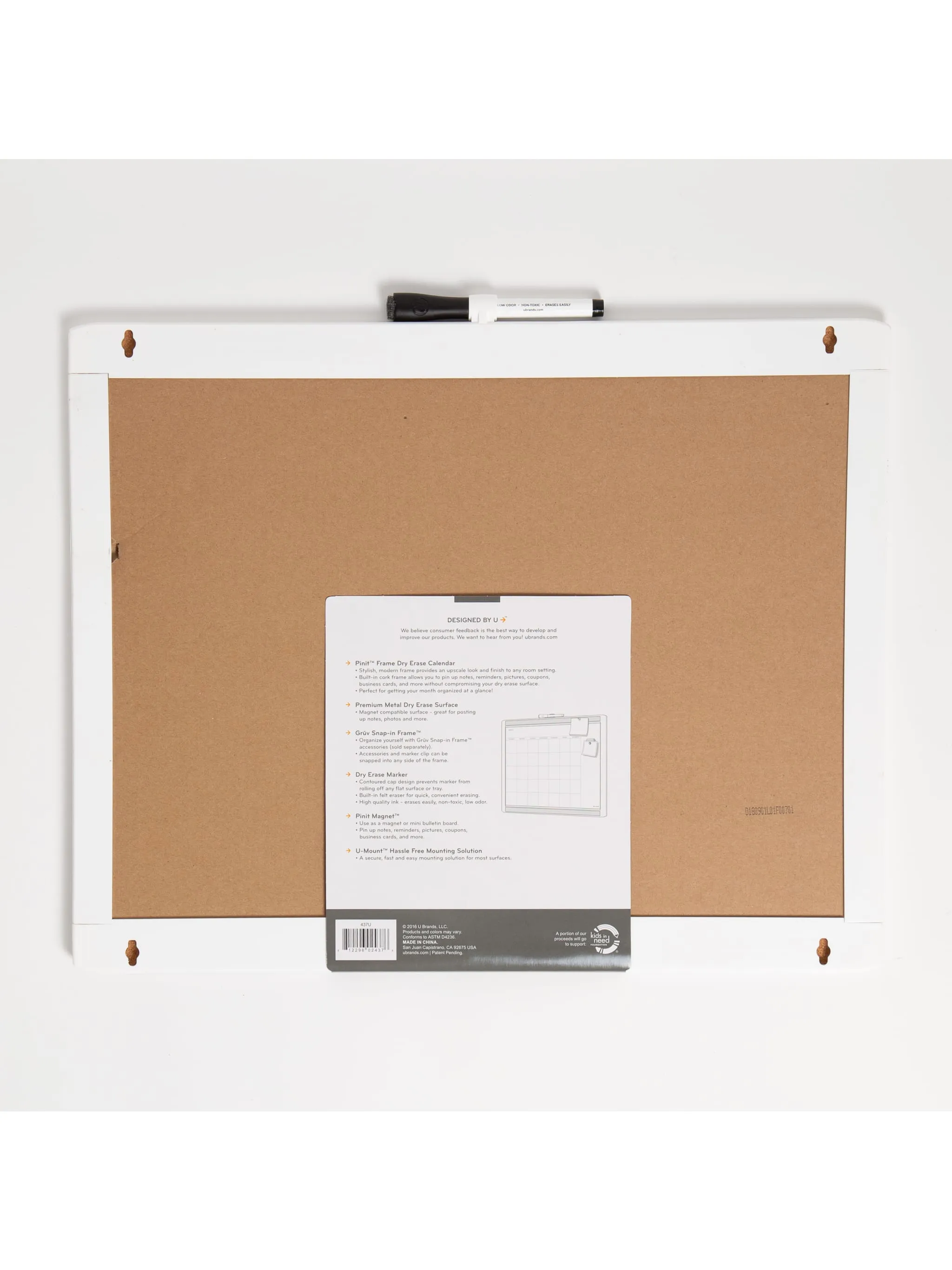 U Brands White PINIT™ Frame Magnetic Dry Erase Monthly Calendar Board, 20" x 16"