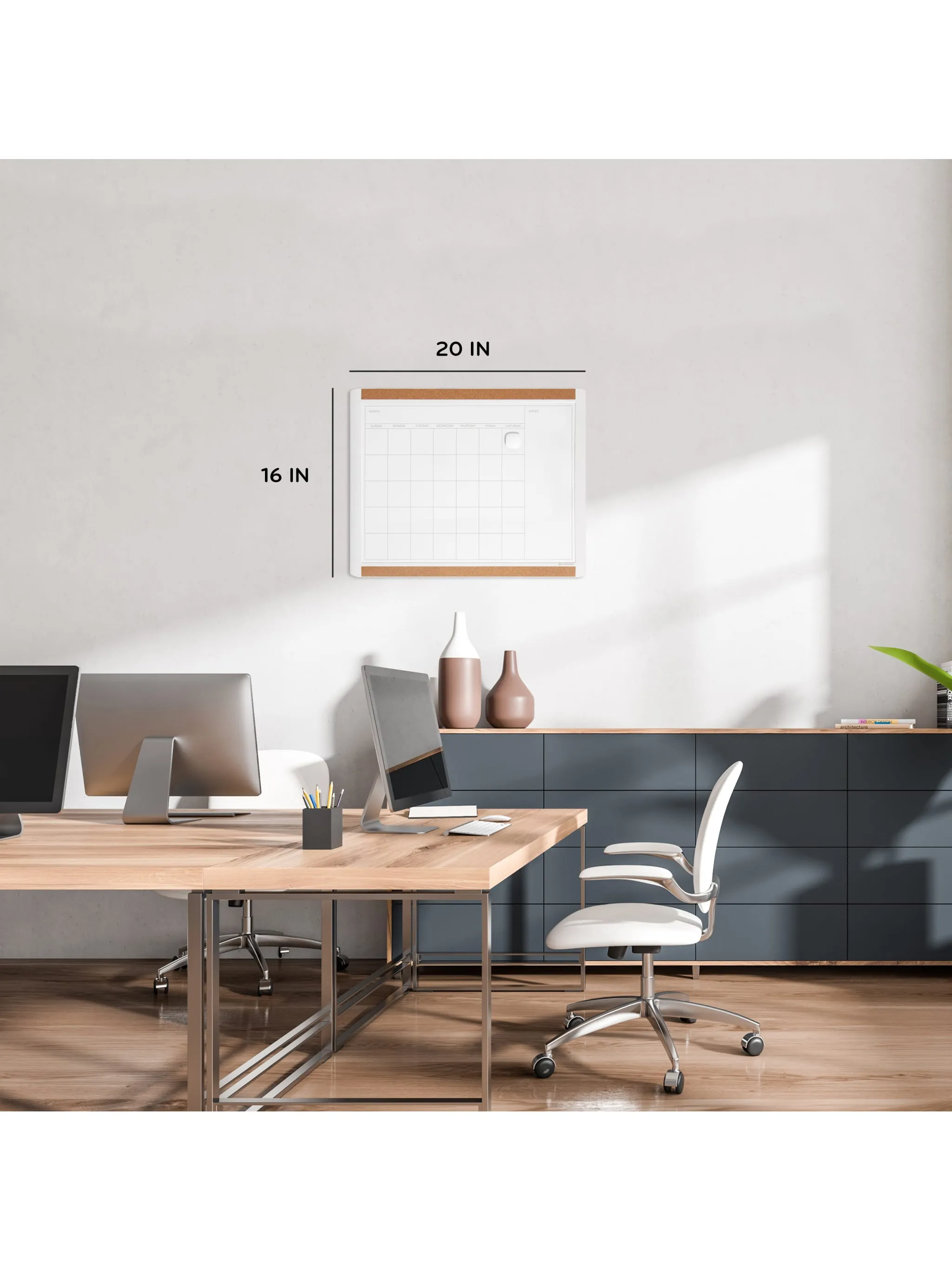 U Brands White PINIT™ Frame Magnetic Dry Erase Monthly Calendar Board, 20" x 16"