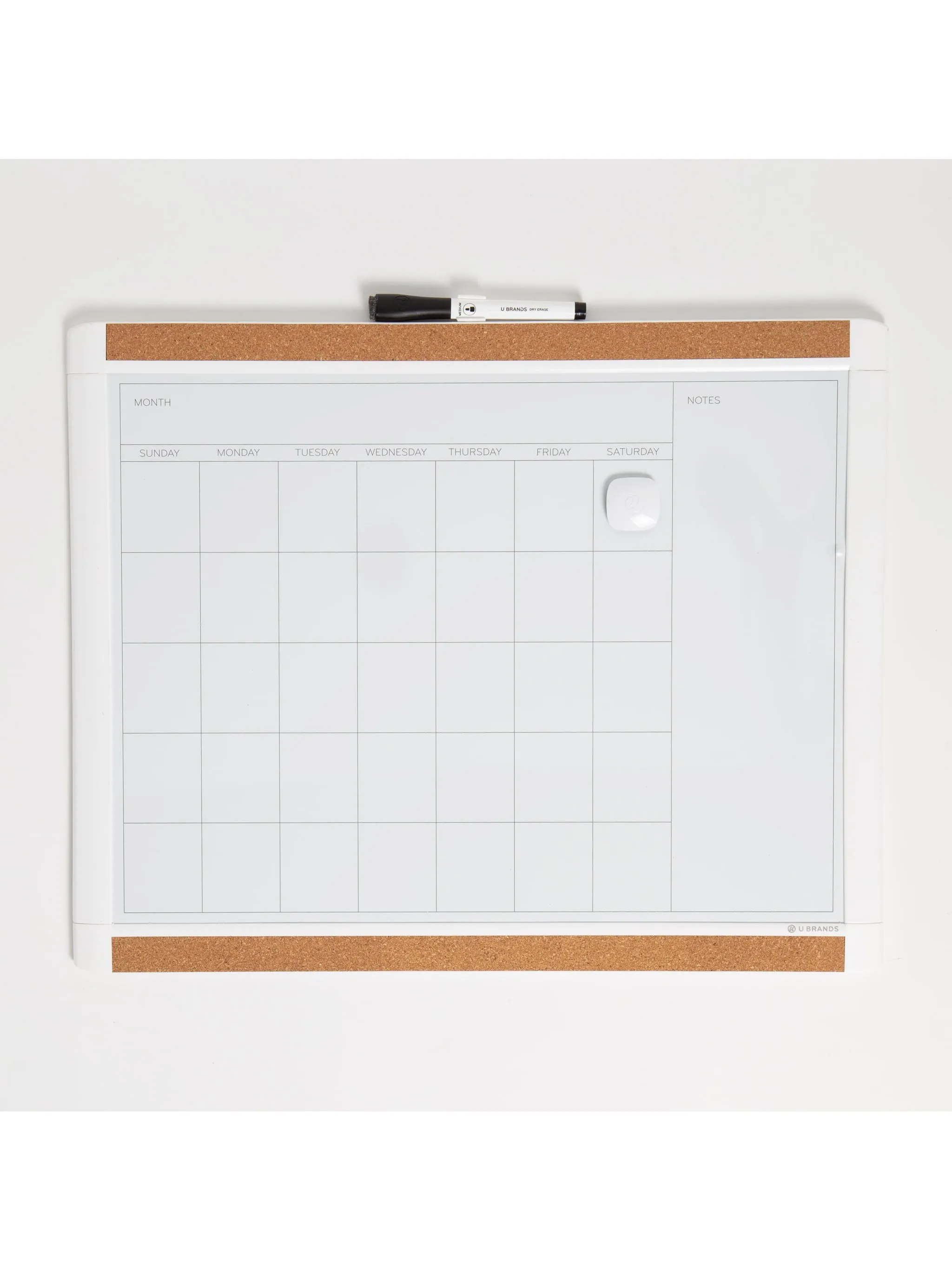 U Brands White PINIT™ Frame Magnetic Dry Erase Monthly Calendar Board, 20" x 16"