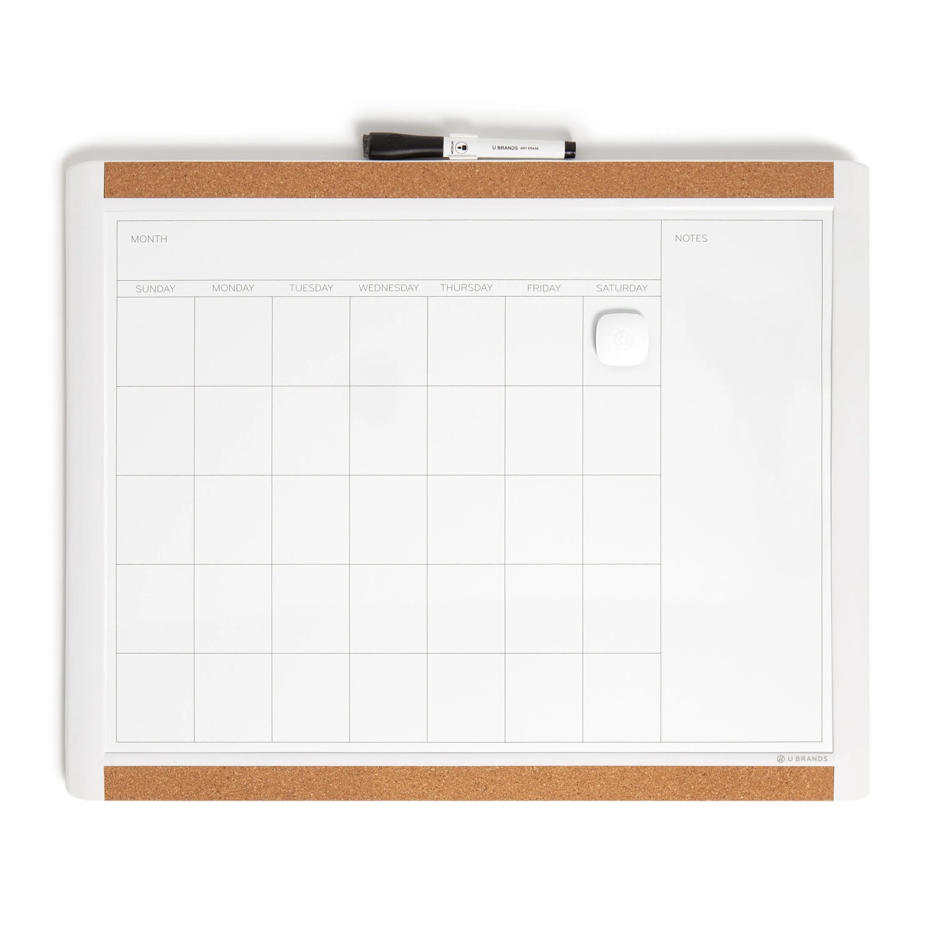 U Brands White PINIT™ Frame Magnetic Dry Erase Monthly Calendar Board, 20" x 16"