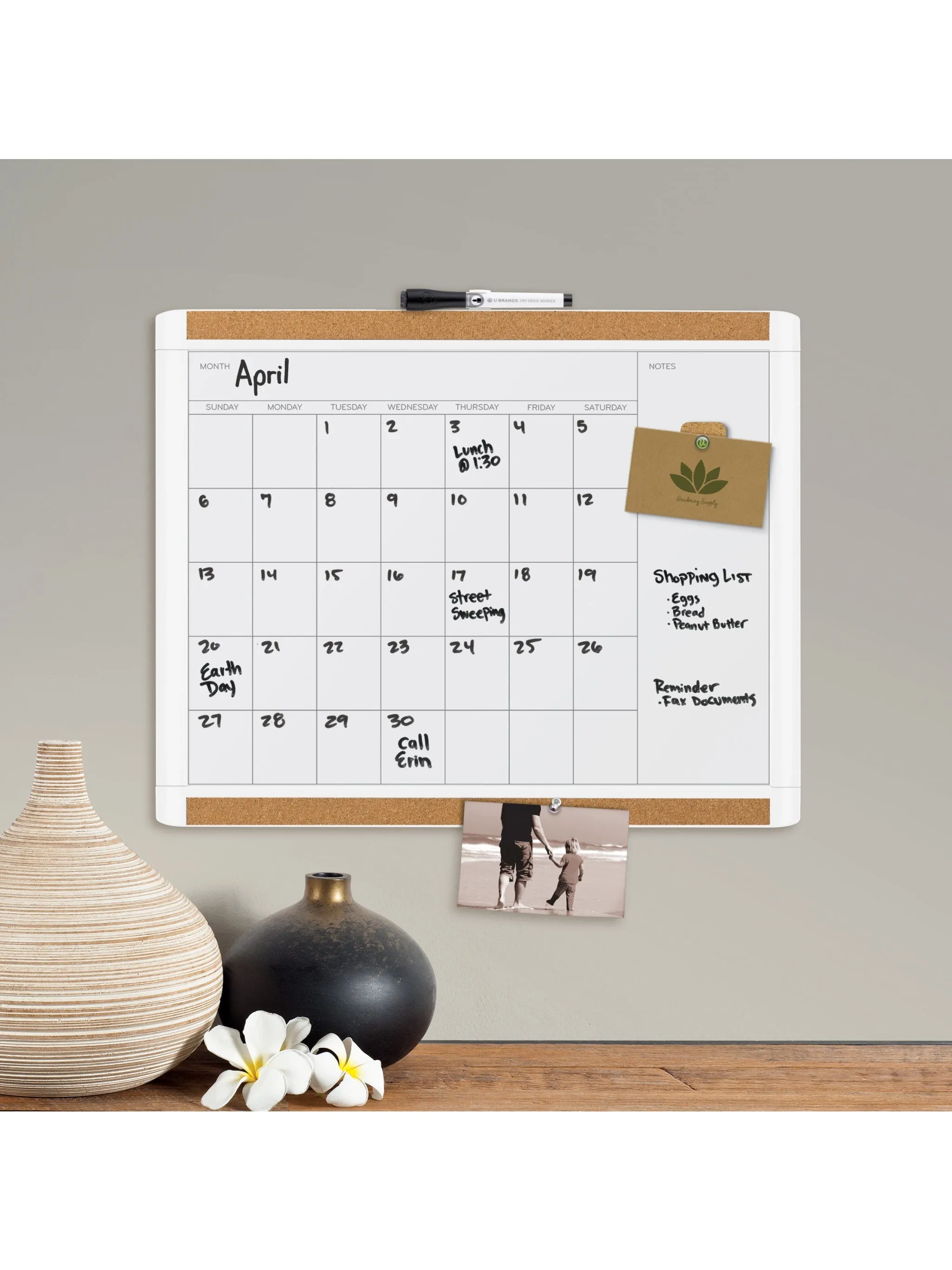 U Brands White PINIT™ Frame Magnetic Dry Erase Monthly Calendar Board, 20" x 16"