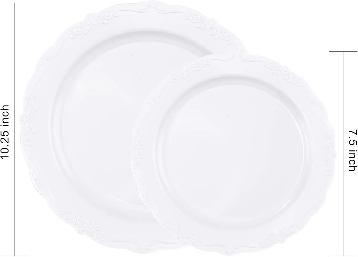 U-QE 100 Pieces White Disposable Plates - Premium Hard Plastic Plates for Wedding and Party Use Including 50 Dinner 10.25 '' & 50 Dessert 7.5 '' Plates