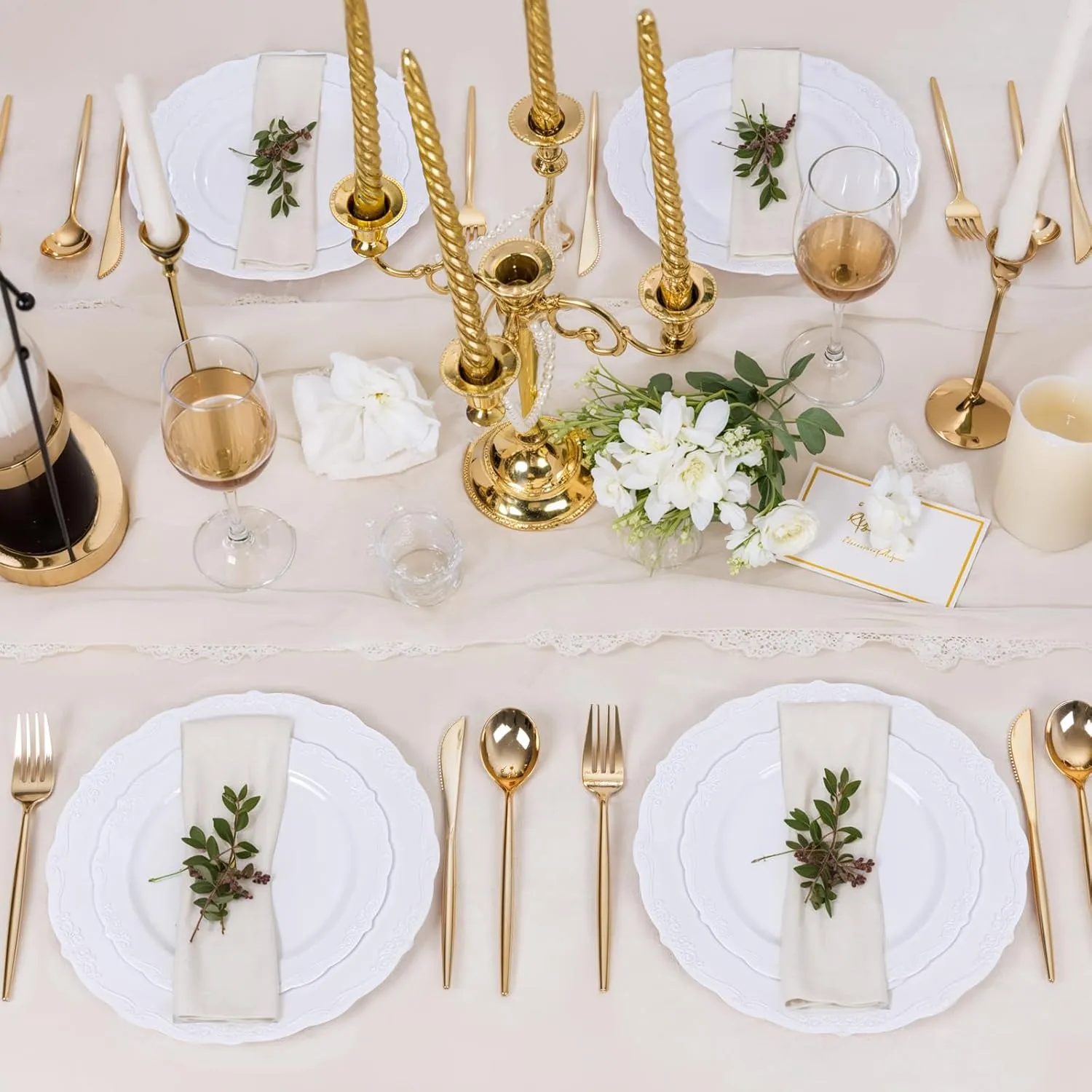 U-QE 100 Pieces White Disposable Plates - Premium Hard Plastic Plates for Wedding and Party Use Including 50 Dinner 10.25 '' & 50 Dessert 7.5 '' Plates