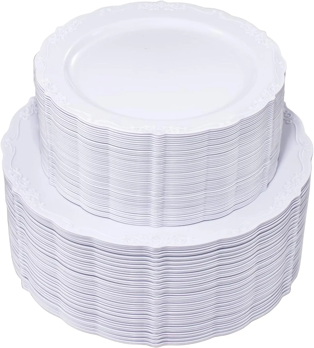 U-QE 100 Pieces White Disposable Plates - Premium Hard Plastic Plates for Wedding and Party Use Including 50 Dinner 10.25 '' & 50 Dessert 7.5 '' Plates