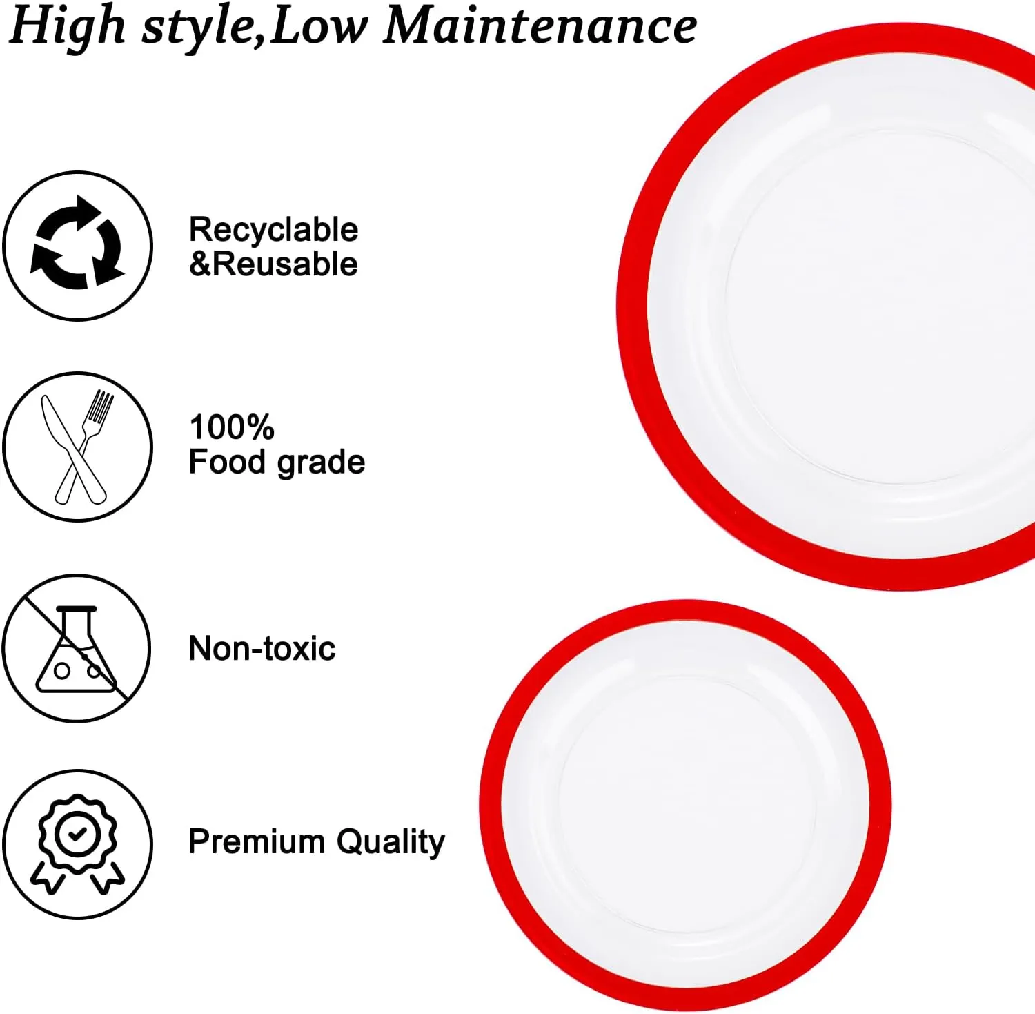 U-QE 120PCS Red Plastic Plates - Memorial Day Plates Disposable Heavy Duty - Clear Plastic Plates Set Include 60 10inch Plastic Dinner Plates and 60 7inch Plastic Dessert Plates for Party