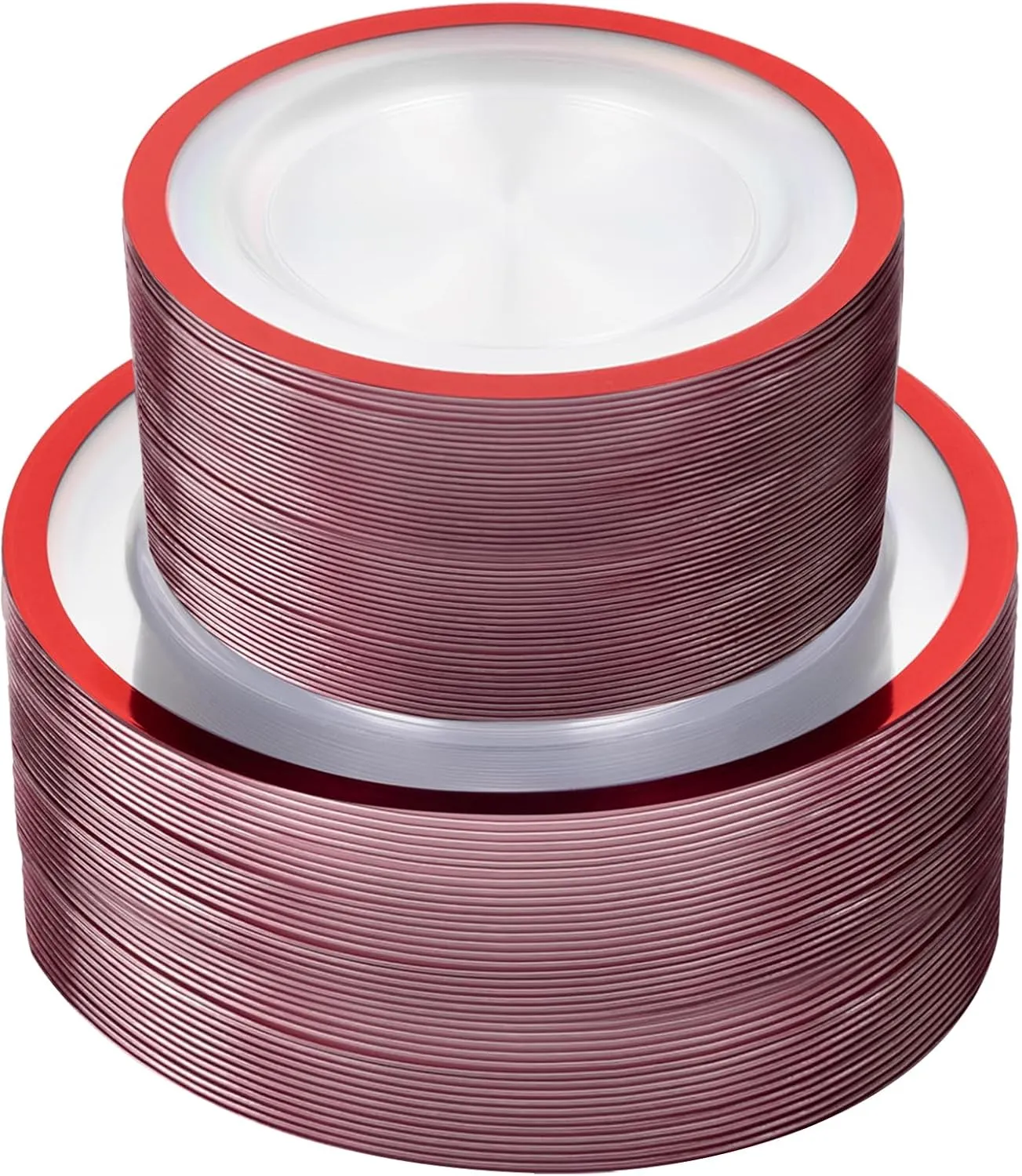 U-QE 120PCS Red Plastic Plates - Memorial Day Plates Disposable Heavy Duty - Clear Plastic Plates Set Include 60 10inch Plastic Dinner Plates and 60 7inch Plastic Dessert Plates for Party