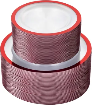 U-QE 120PCS Red Plastic Plates - Memorial Day Plates Disposable Heavy Duty - Clear Plastic Plates Set Include 60 10inch Plastic Dinner Plates and 60 7inch Plastic Dessert Plates for Party