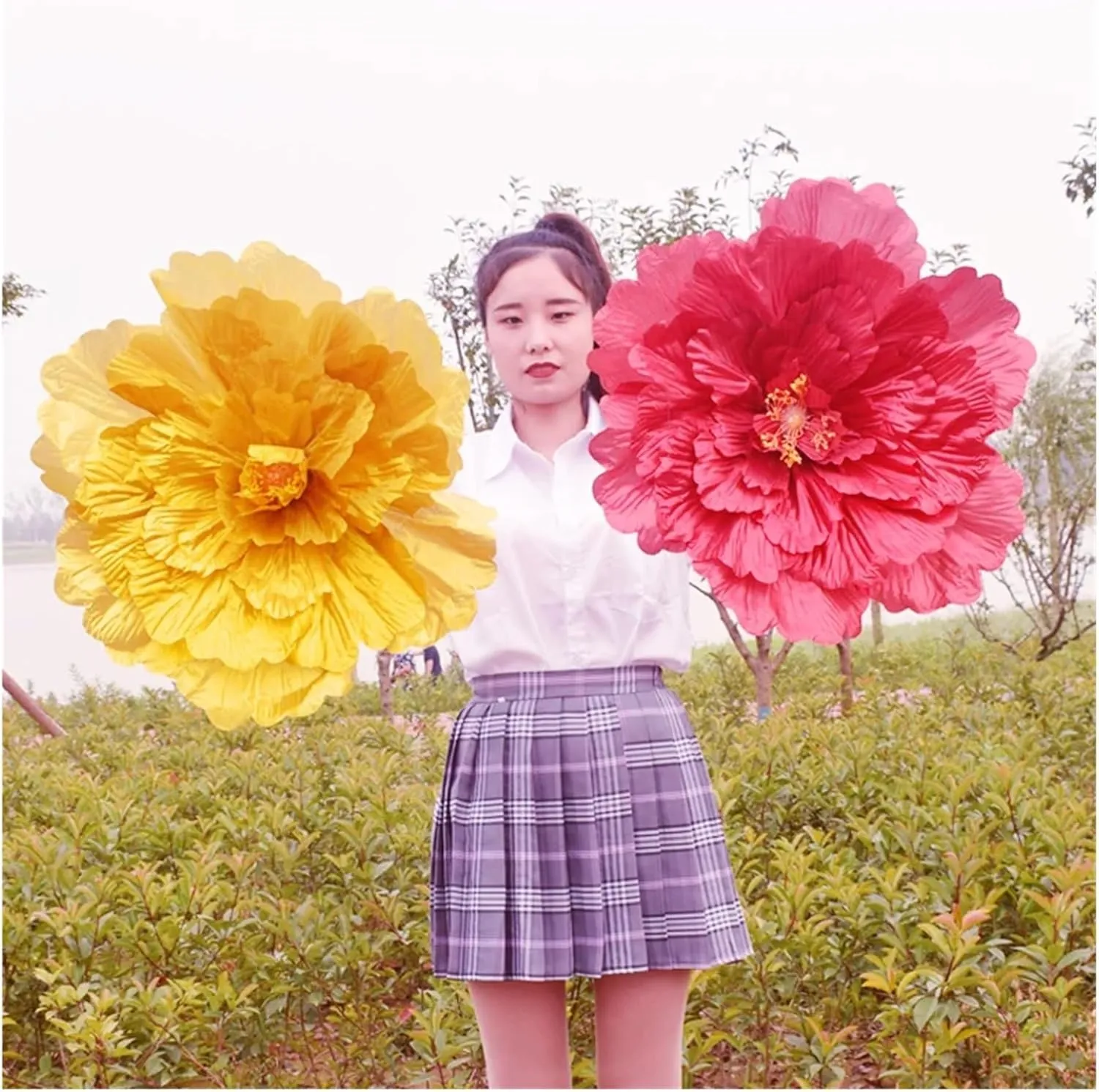 Umbrella Golden Peony Flower Prop Dance Prop Simulation Peony Flower Sports Meeting The Opening Ceremony Admission Prop Dance Hand Flower
