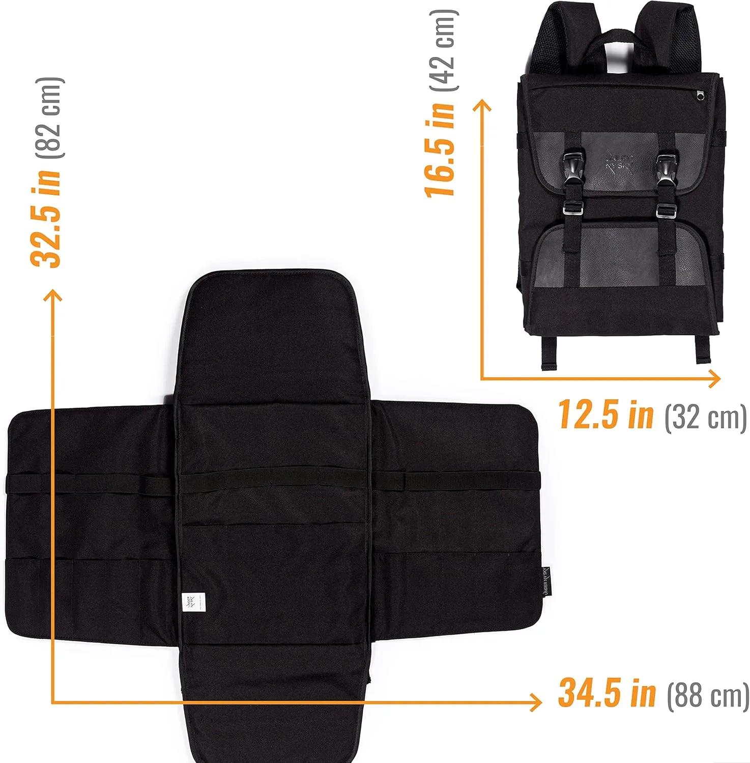 Under NY Sky Knife Bag - 14 Knife Slots, 1 Zipped Pocket for Kitchen Utensils, Large Pocket for Notebooks - Expandable - Sturdy Nylon Backpack (Black)
