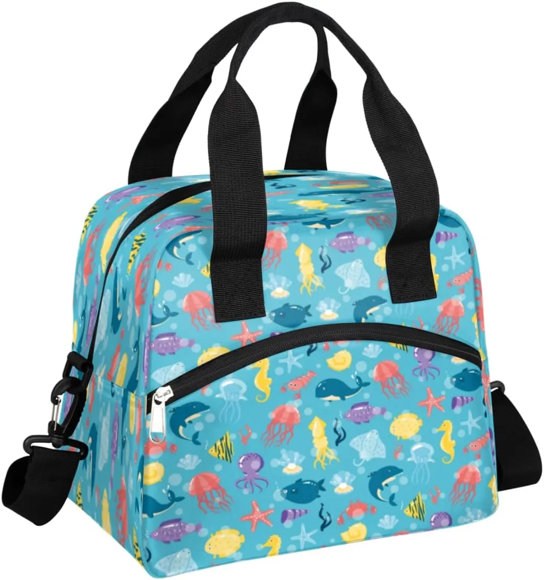 Underwater Animals Insulated Lunch Bag for Women Men, Reusable Lunch Box Container with Adjustable Shoulder Strap Large Leakproof Thermal Lunch Cooler Bag for Adult Work Picnic Office