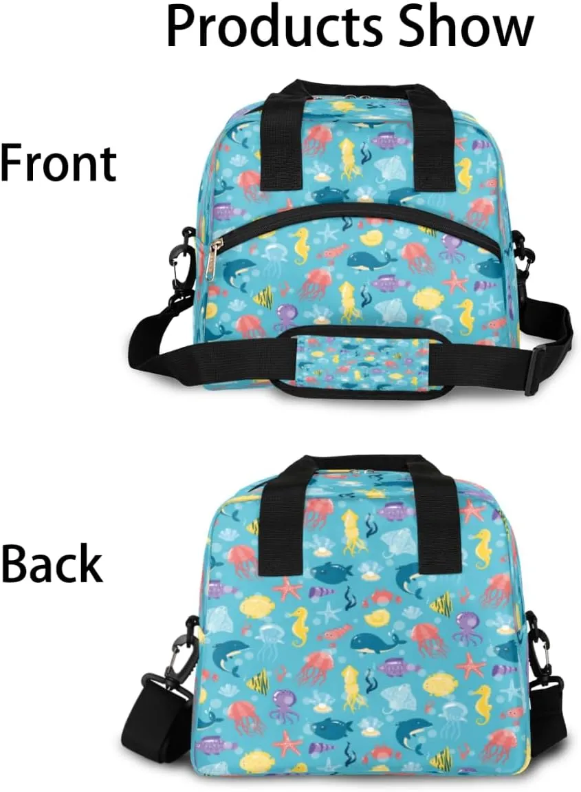 Underwater Animals Insulated Lunch Bag for Women Men, Reusable Lunch Box Container with Adjustable Shoulder Strap Large Leakproof Thermal Lunch Cooler Bag for Adult Work Picnic Office
