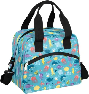 Underwater Animals Insulated Lunch Bag for Women Men, Reusable Lunch Box Container with Adjustable Shoulder Strap Large Leakproof Thermal Lunch Cooler Bag for Adult Work Picnic Office