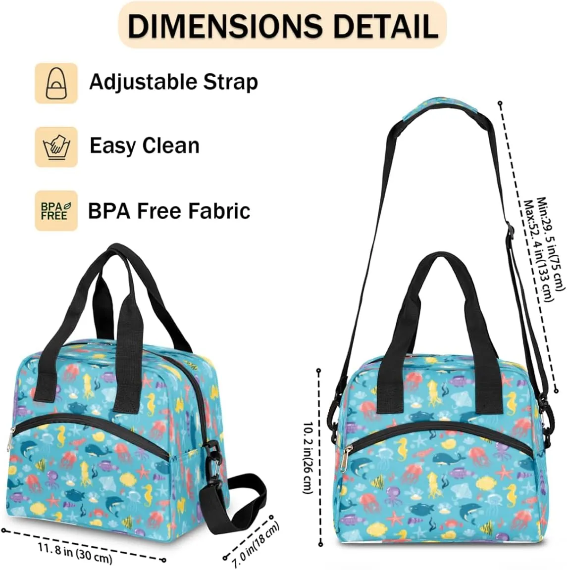 Underwater Animals Insulated Lunch Bag for Women Men, Reusable Lunch Box Container with Adjustable Shoulder Strap Large Leakproof Thermal Lunch Cooler Bag for Adult Work Picnic Office