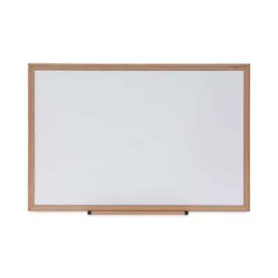 Universal® Deluxe Melamine Dry Erase Board, 36" x 24", White Surface, Oak Finished Fiberboard (MDF) Frame