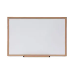 Universal® Deluxe Melamine Dry Erase Board, 36" x 24", White Surface, Oak Finished Fiberboard (MDF) Frame