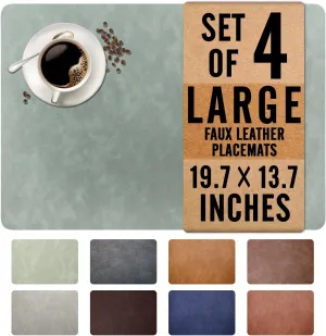 UnivoColors Washed Cowhide Pattern Faux Leather Big Size Placemats Set of 4, Waterproof Easy to Clean Anti-Slip PU Table Mats for Party Decoration19.7″×13.6″,Light Green Retro Cowhide Pattern