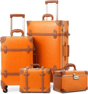 urecity Vintage Luggage Set of 4, Orange, 26 inch, 20 inch, 12 inch, 12.5 inch