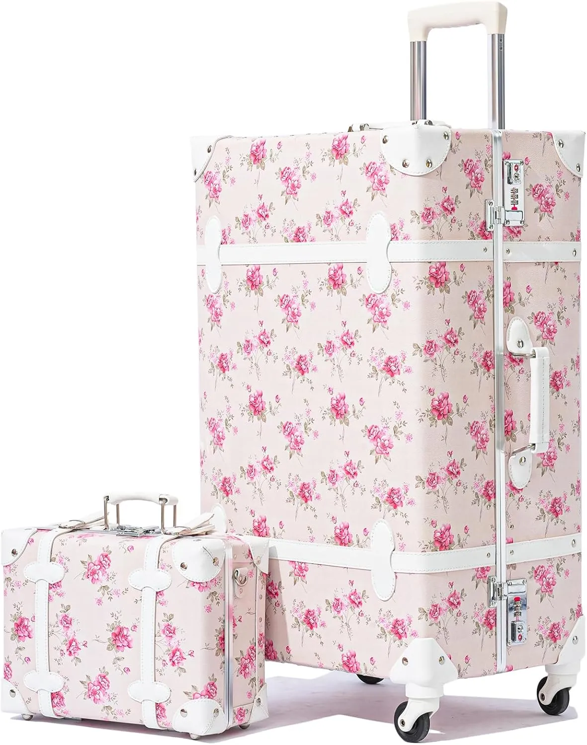 urecity Vintage Suitcase Set for Women, Vintage Luggage Sets for Women 2 Piece, Cute Designer Trunk Luggage, Retro Suit Case, Luggage Zipperless TSA Approved