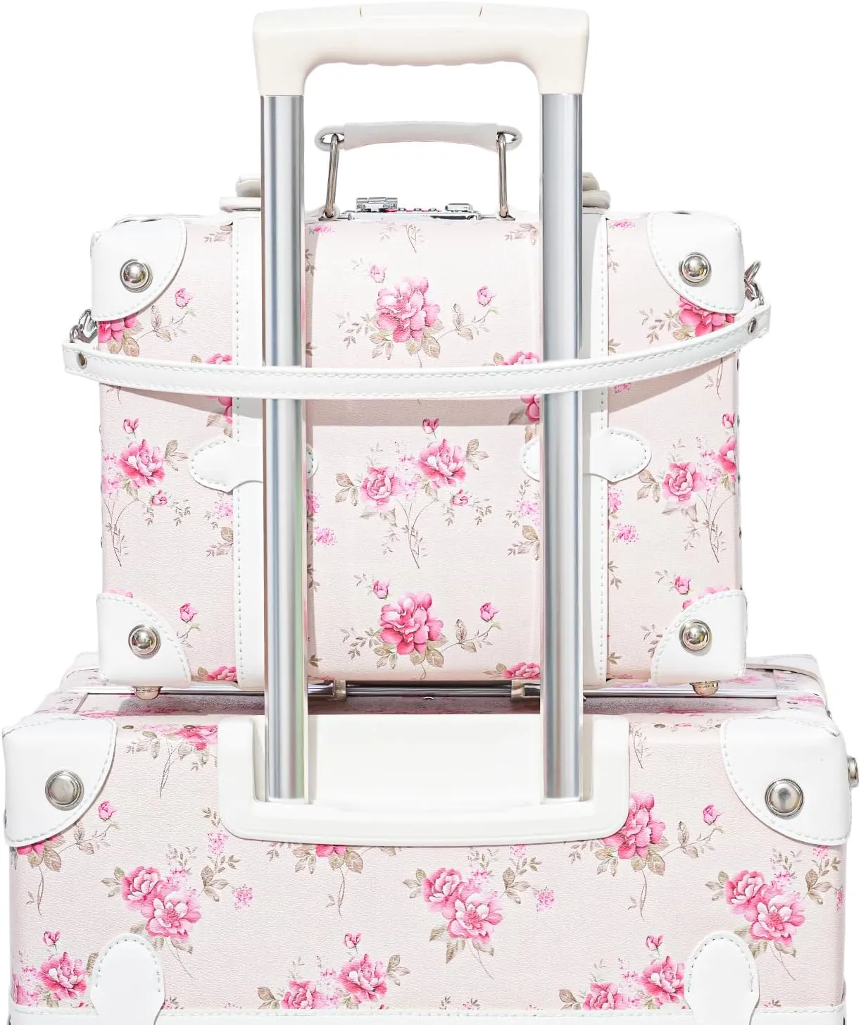 urecity Vintage Suitcase Set for Women, Vintage Luggage Sets for Women 2 Piece, Cute Designer Trunk Luggage, Retro Suit Case, Luggage Zipperless TSA Approved