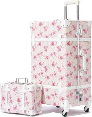 urecity Vintage Suitcase Set for Women, Vintage Luggage Sets for Women 2 Piece, Cute Designer Trunk Luggage, Retro Suit Case, Luggage Zipperless TSA Approved