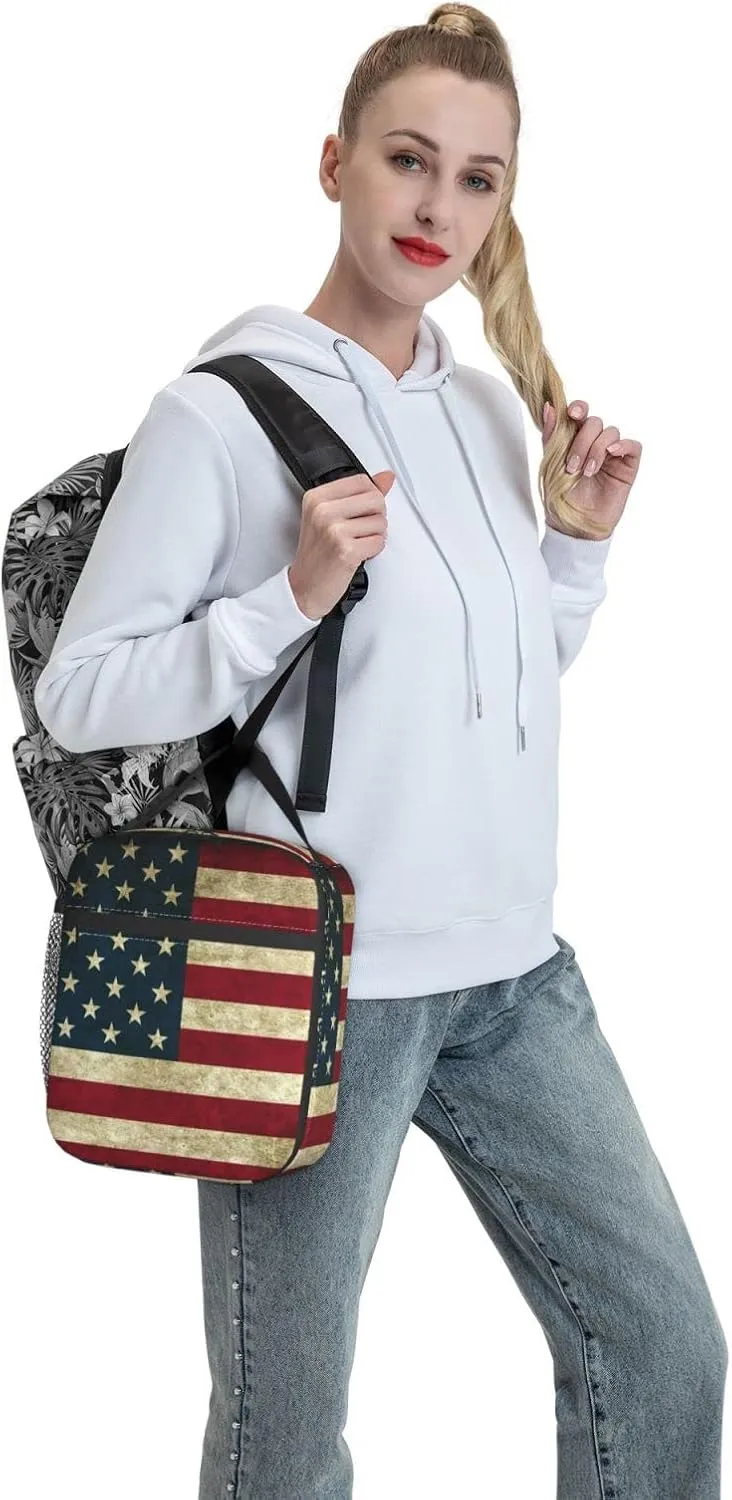 Usa American Flag Reusable Lunch Box Insulation Lunch Bag Containers Tote Handbag Ice Packs For Women Men Teens Girls