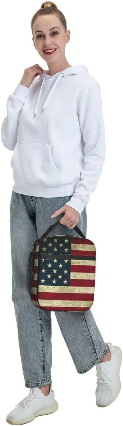 Usa American Flag Reusable Lunch Box Insulation Lunch Bag Containers Tote Handbag Ice Packs For Women Men Teens Girls