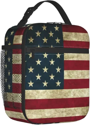 Usa American Flag Reusable Lunch Box Insulation Lunch Bag Containers Tote Handbag Ice Packs For Women Men Teens Girls