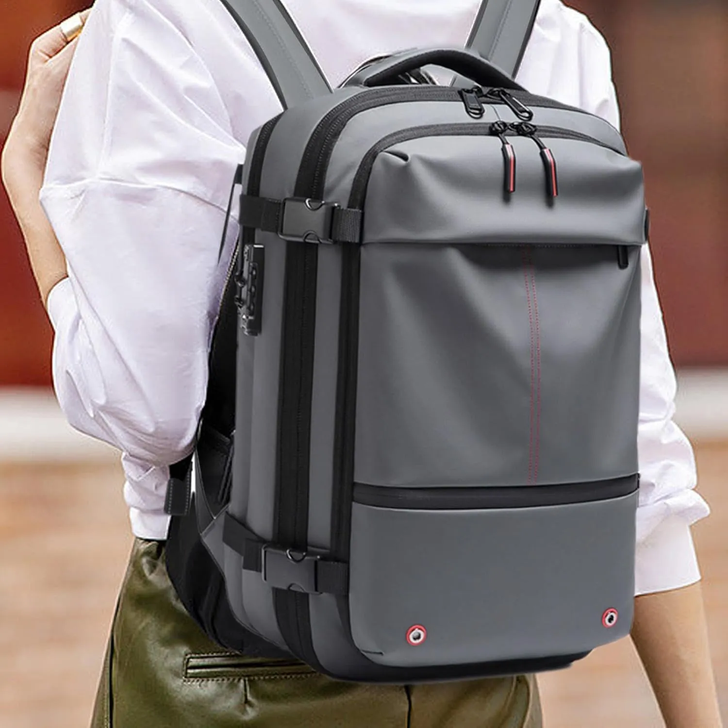 Vacuum Compression Backpack - Expandable Travel Bag, 60L, Grey, Unisex, Modern, Waterproof, Oxford Cloth, College/University, Travel