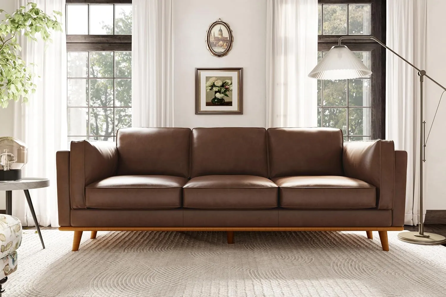 Valencia Artisan Full Leather Sofa 88” | Pure Full Italian Nappa Leather Couch, Solid Wood Accent, Ultimate Comfort, Chocolate