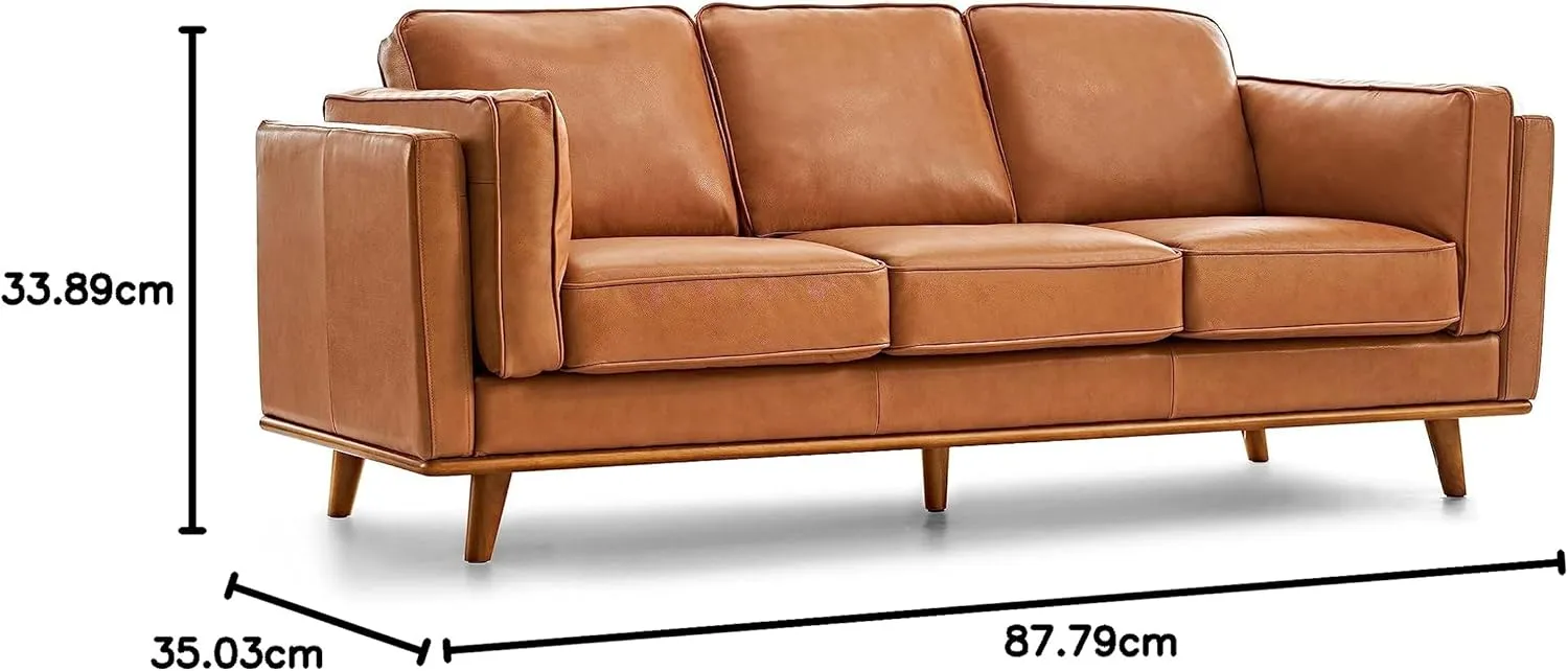 Valencia Artisan Full Leather Sofa 88” - Pure Full Italian Nappa Leather Couch, Solid Wood Accent, Ultimate Comfort, Cognac Tan