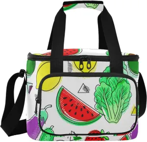 Veggie Fruit White Insulated Cooler Bag for Women Men Leakproof 24 Can Camping Lunch Coolers for Work Office Picnic