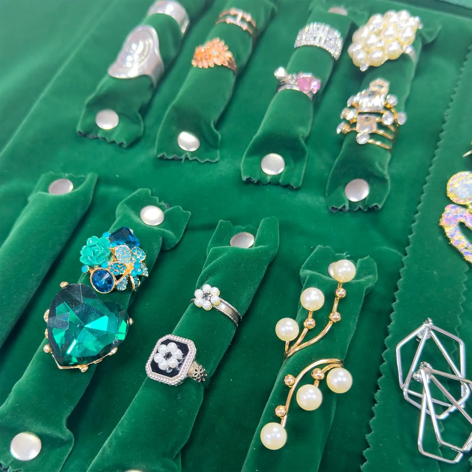 Velvet Travel Jewelry Case Roll Bag Organizer for Necklace Bracelet Earrings Ring, 6 PVC Pockets, Blackish Green Upgrade Version