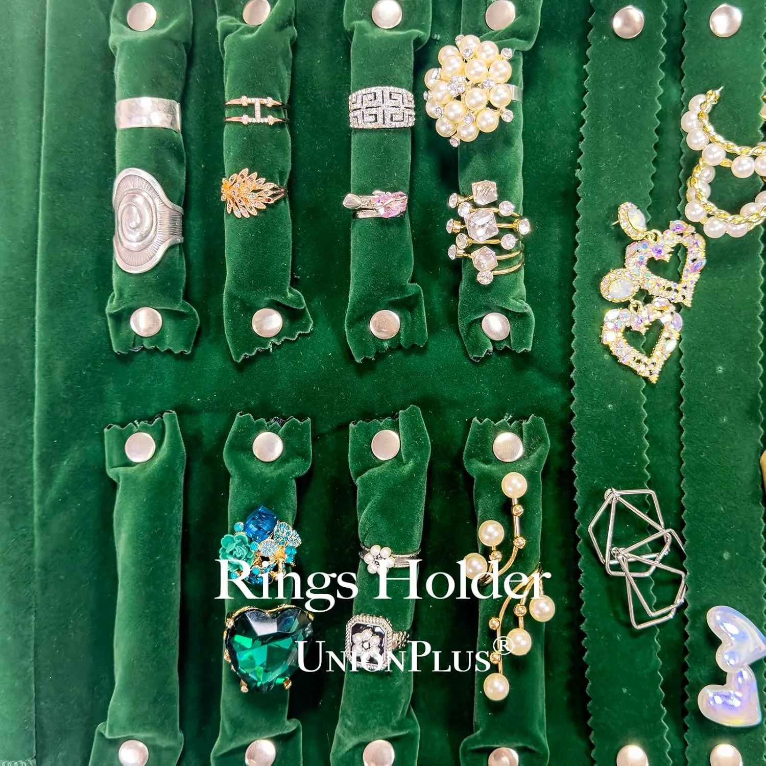 Velvet Travel Jewelry Case Roll Bag Organizer for Necklace Bracelet Earrings Ring, 6 PVC Pockets, Blackish Green Upgrade Version