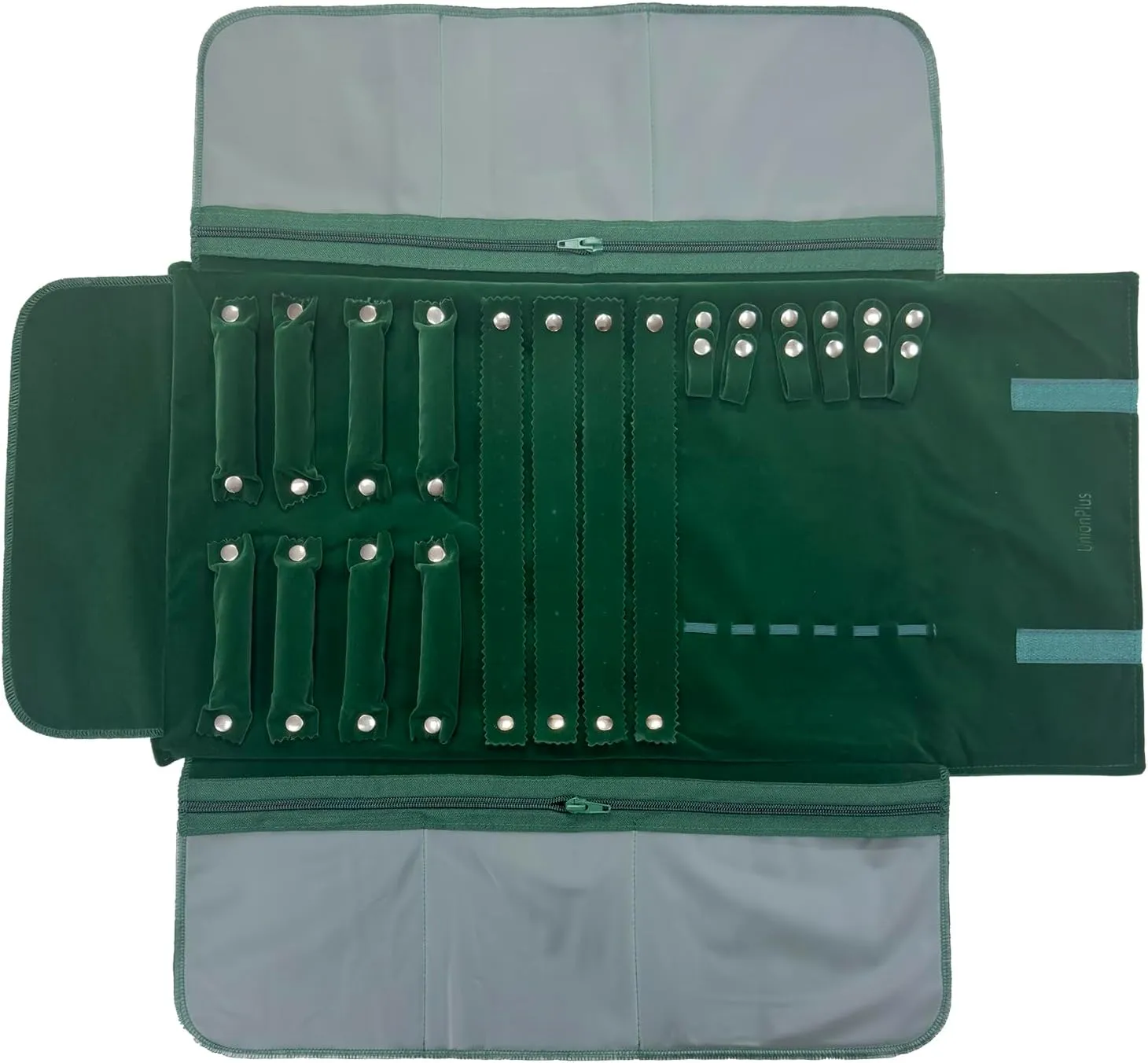 Velvet Travel Jewelry Case Roll Bag Organizer for Necklace Bracelet Earrings Ring, 6 PVC Pockets, Blackish Green Upgrade Version