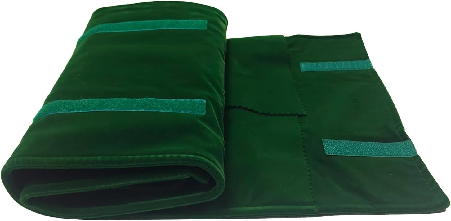 Velvet Travel Jewelry Roll Bag Organizer for Necklace, Elastic Band and Anti-winding, Large, Blackish Green