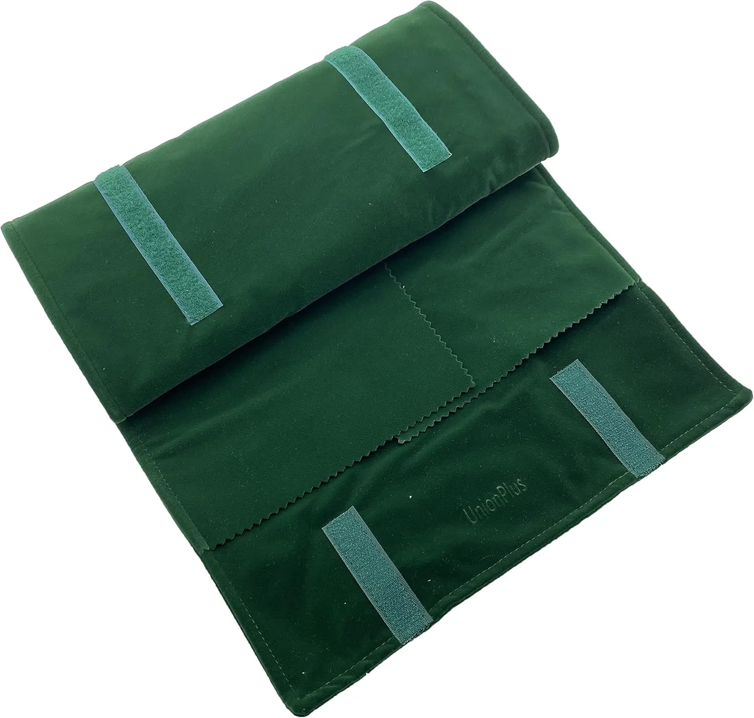 Velvet Travel Jewelry Roll Bag Organizer for Necklace, Elastic Band and Anti-winding, Large, Blackish Green