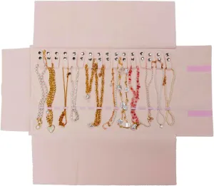 Velvet Travel Jewelry Roll Bag Organizer for Necklaces Only, Pink