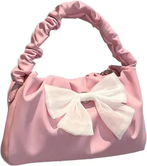 Verdusa Women's Bow Ruched Strap Handbag Elegant Top Handle Chain Crossbody Bag