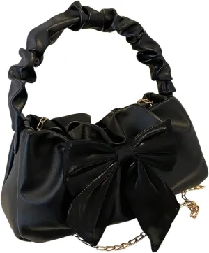 Verdusa Women's Bow Ruched Strap Handbag Elegant Top Handle Chain Crossbody Bag
