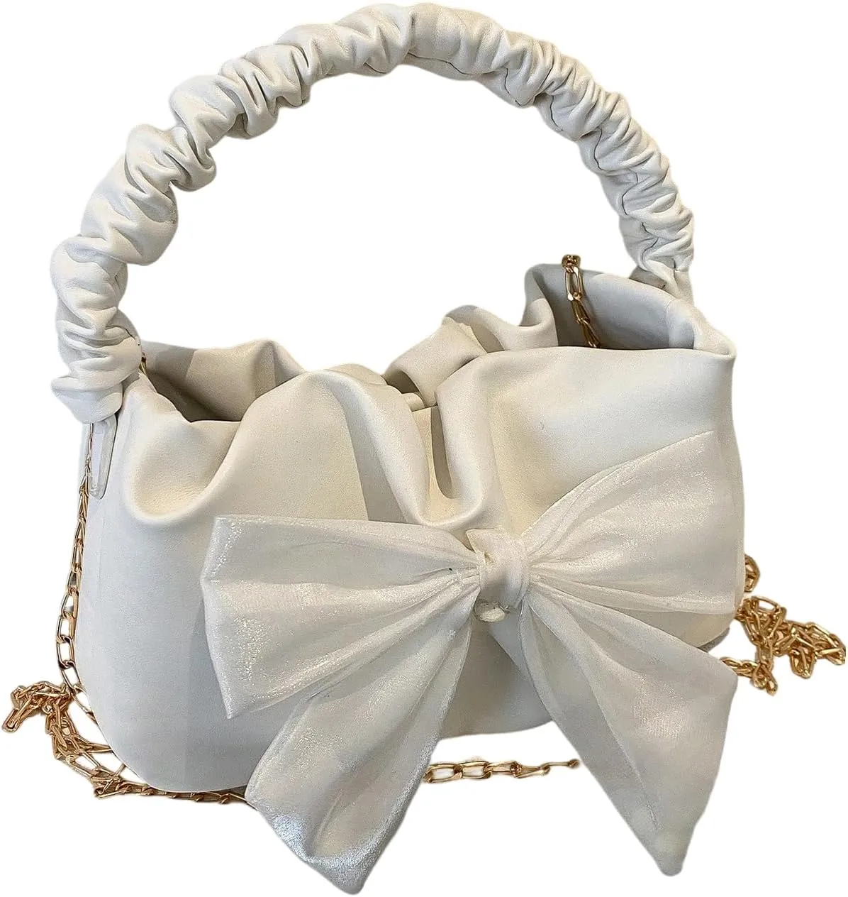 Verdusa Women's Bow Ruched Strap Handbag Elegant Top Handle Chain Crossbody Bag