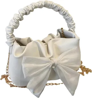 Verdusa Women's Bow Ruched Strap Handbag Elegant Top Handle Chain Crossbody Bag
