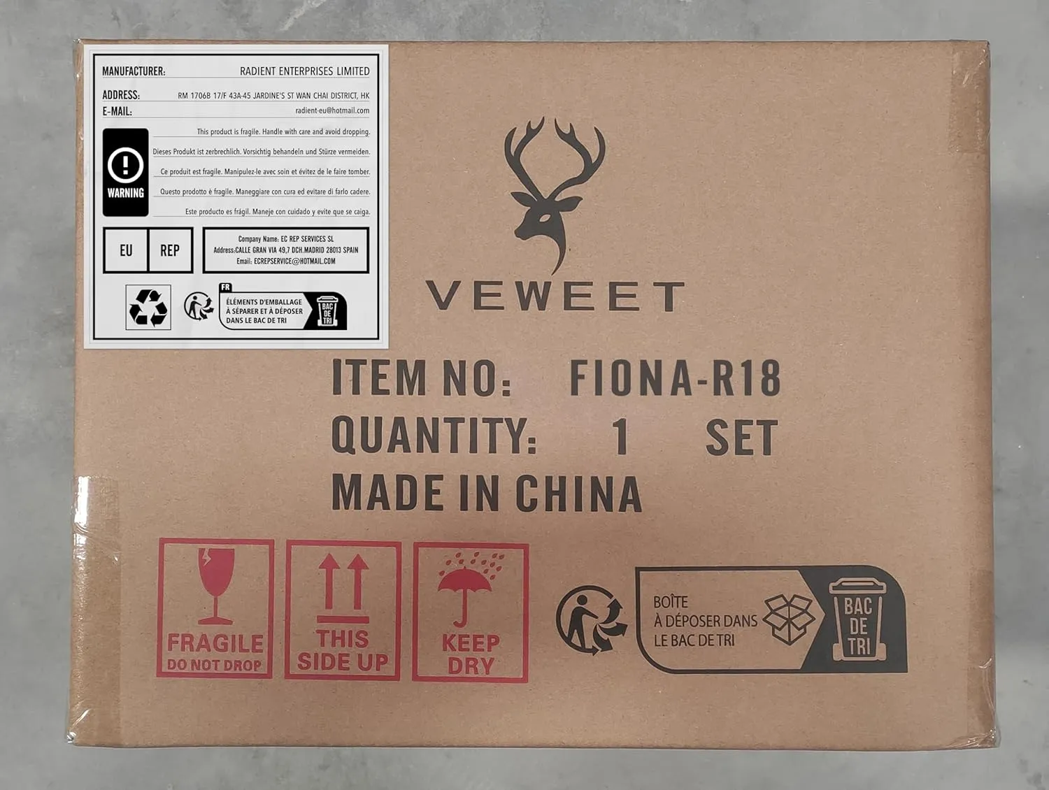 VEWEET Porcelain Dinnerware Sets for 6, 18 Pieces Plates and Bowls Set with Black and Grey Ribbon Lines, Dishes Set Dining Ware for Dinner, Microwave and Dishwasher Safe, Series FIONA