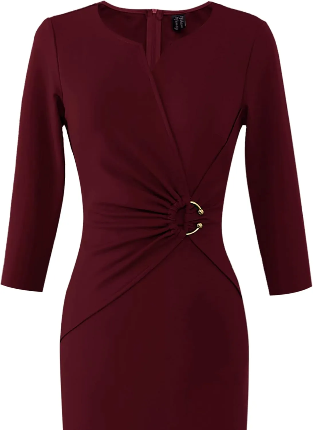 VFSHOW Womens Elegant Notch Neck Ruched Cocktail Party Work Office Business Church Bodycon Sheath Dress