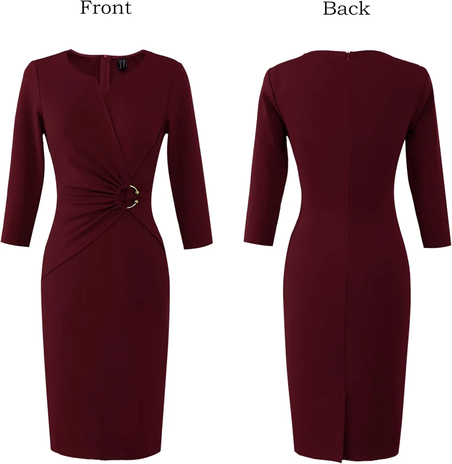 VFSHOW Womens Elegant Notch Neck Ruched Cocktail Party Work Office Business Church Bodycon Sheath Dress