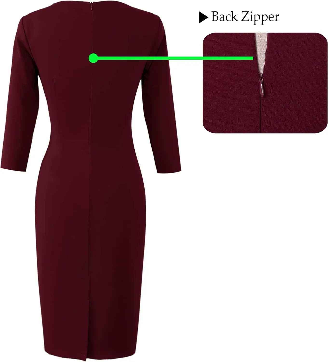 VFSHOW Womens Elegant Notch Neck Ruched Cocktail Party Work Office Business Church Bodycon Sheath Dress